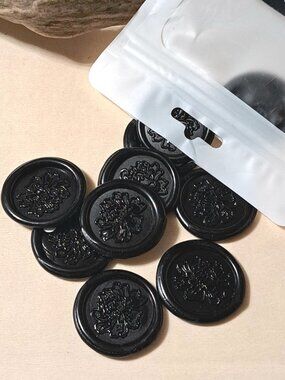 15 Hand Crafted Black Peony Wax Seal Stickers